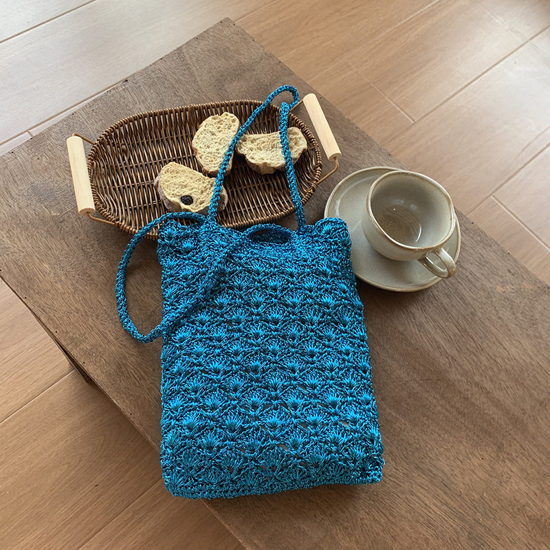 Silver Thread Handmade Woven B - Crochet Market Bag ulasan dan harga