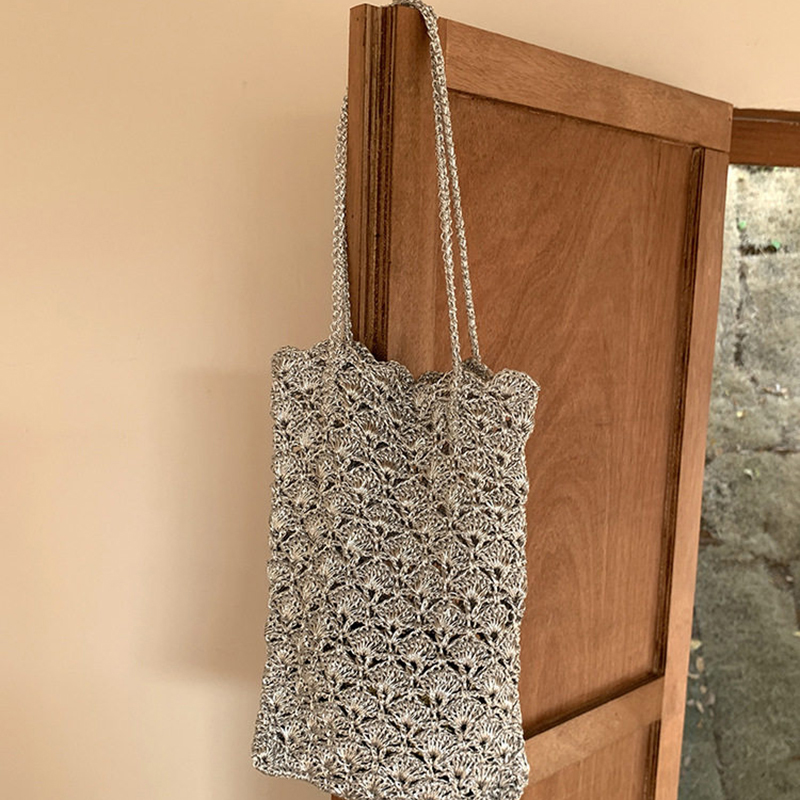 Silver Thread Handmade Woven B - Crochet Market Bag ulasan dan harga